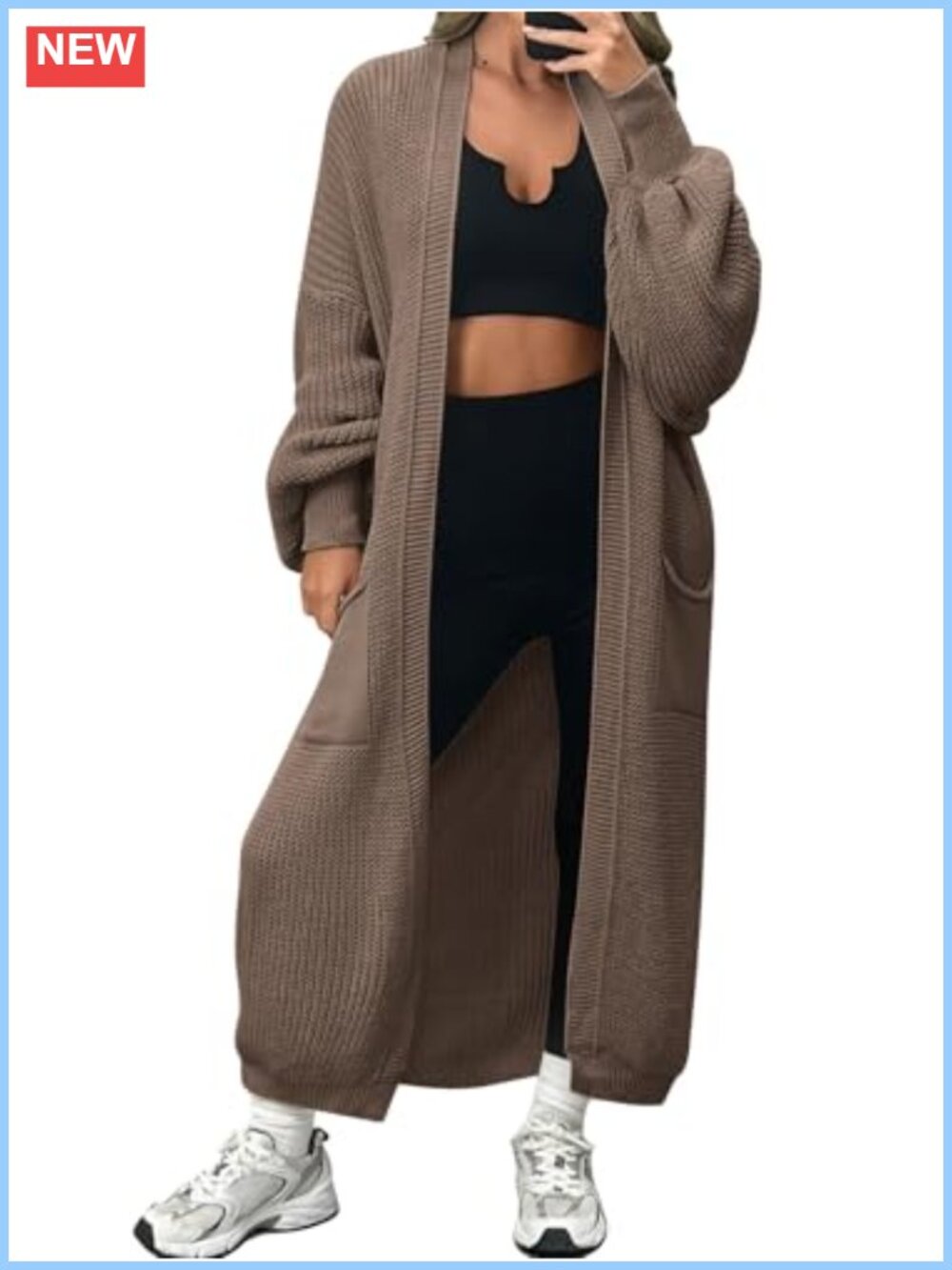 100% Acrylic Long Oversized Open Front Cardigan Sweater with Pockets